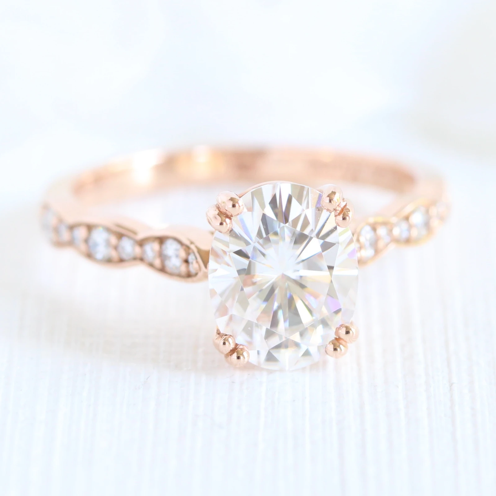 2.0CT Oval Cut Moissanite Pave Bridal Ring Set