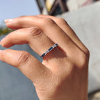 Blue Moissanite Baguette Cut Half Eternity Band