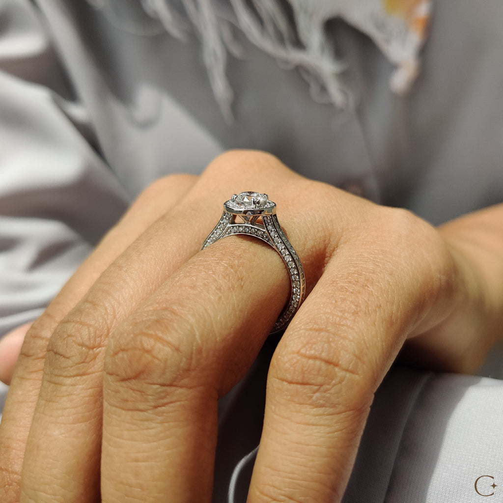 Bezel Halo Engagement Ring with Round Diamond