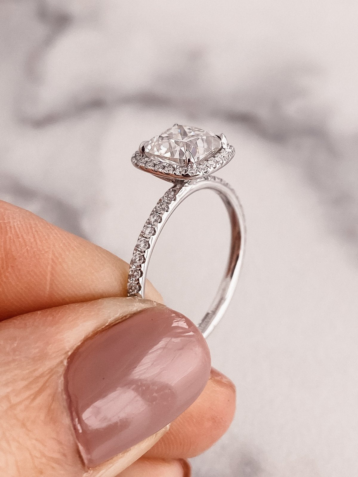 1.50 CT Cushion Cut Halo Style Moissanite Engagement Ring