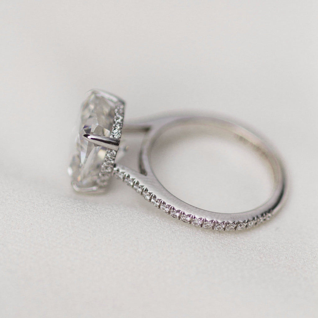 4.65 CT Cushion Moissanite Hidden Halo With Pave Setting Engagement Ring