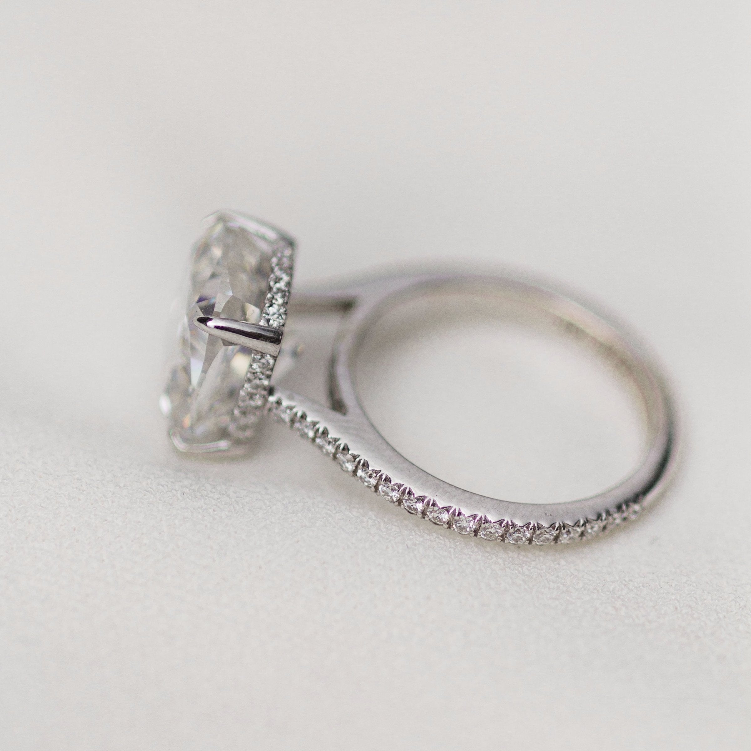 4.65 CT Cushion Moissanite Hidden Halo With Pave Setting Engagement Ring