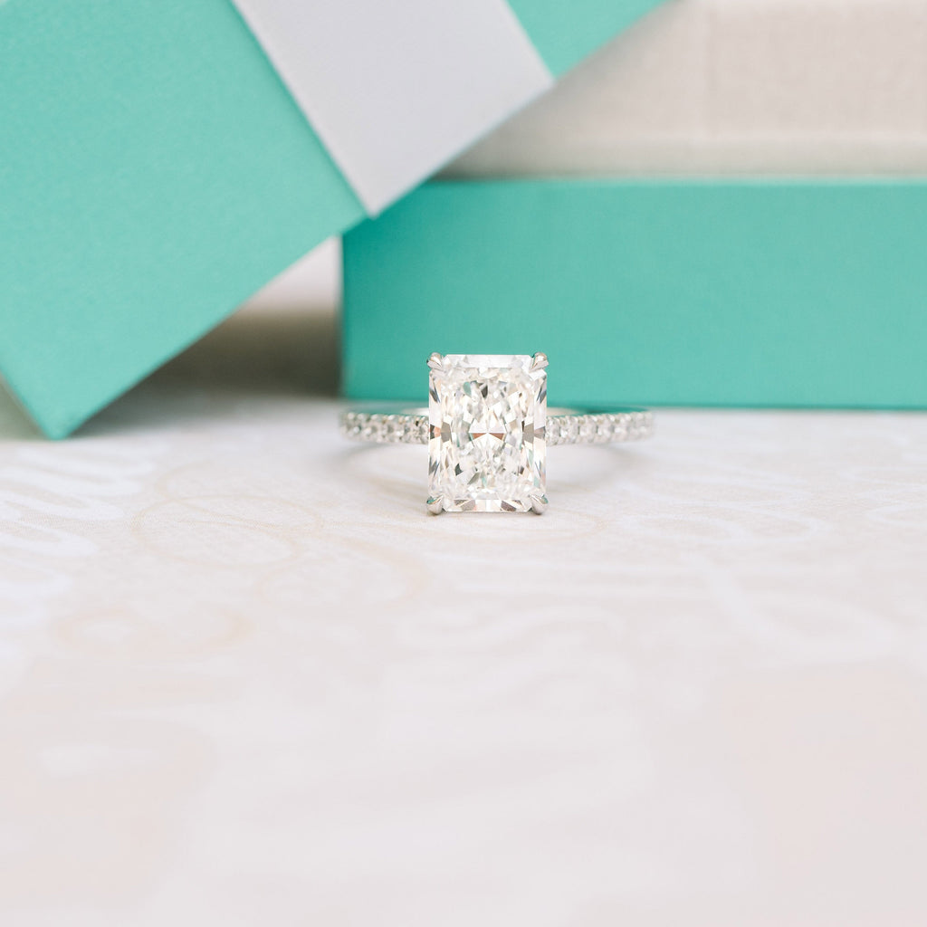 2.0 CT Radiant Moissanite Solitaire Pave Setting Engagement Ring