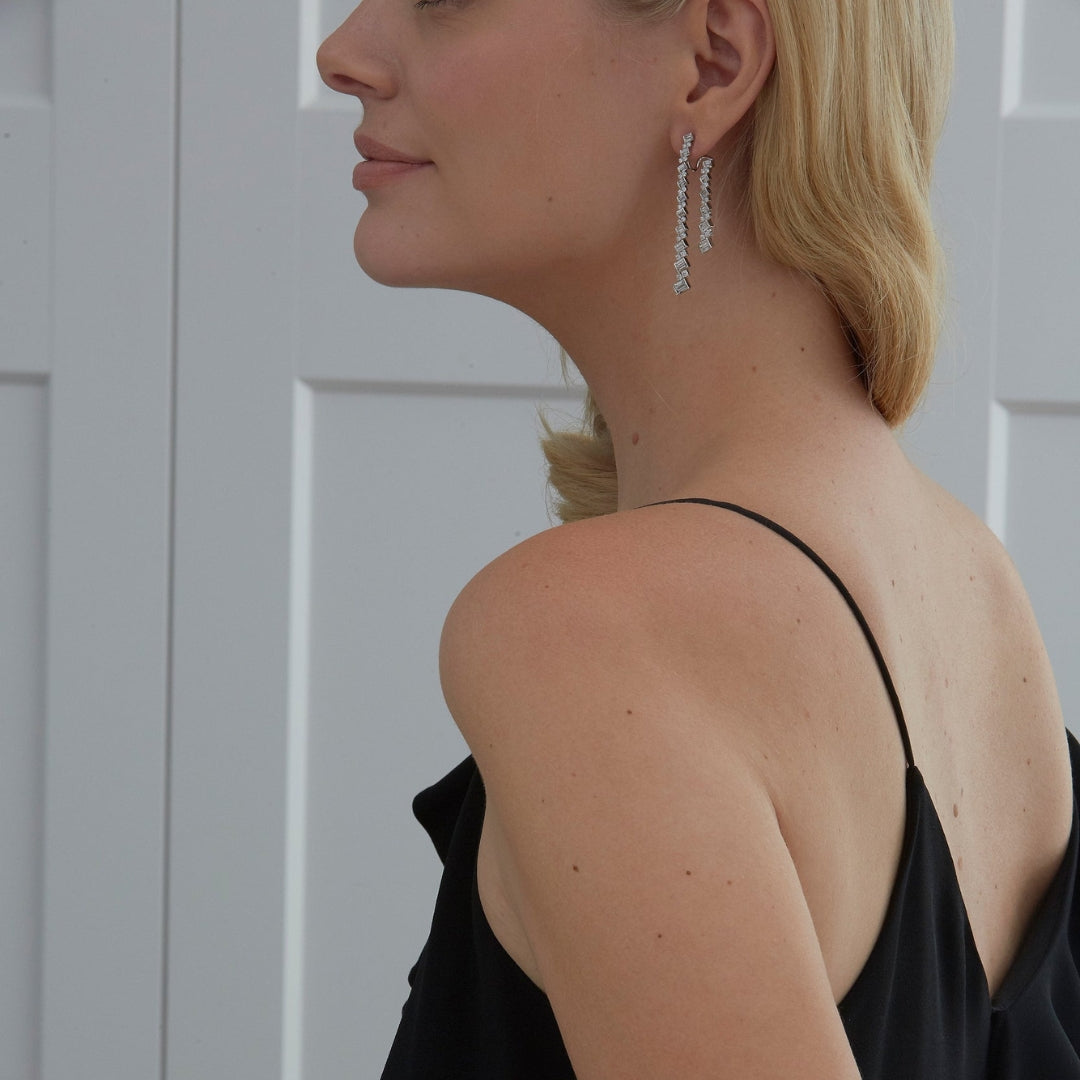 4.63 TCW Round & Baguette Moissanite Diamond Long Drop Earrings
