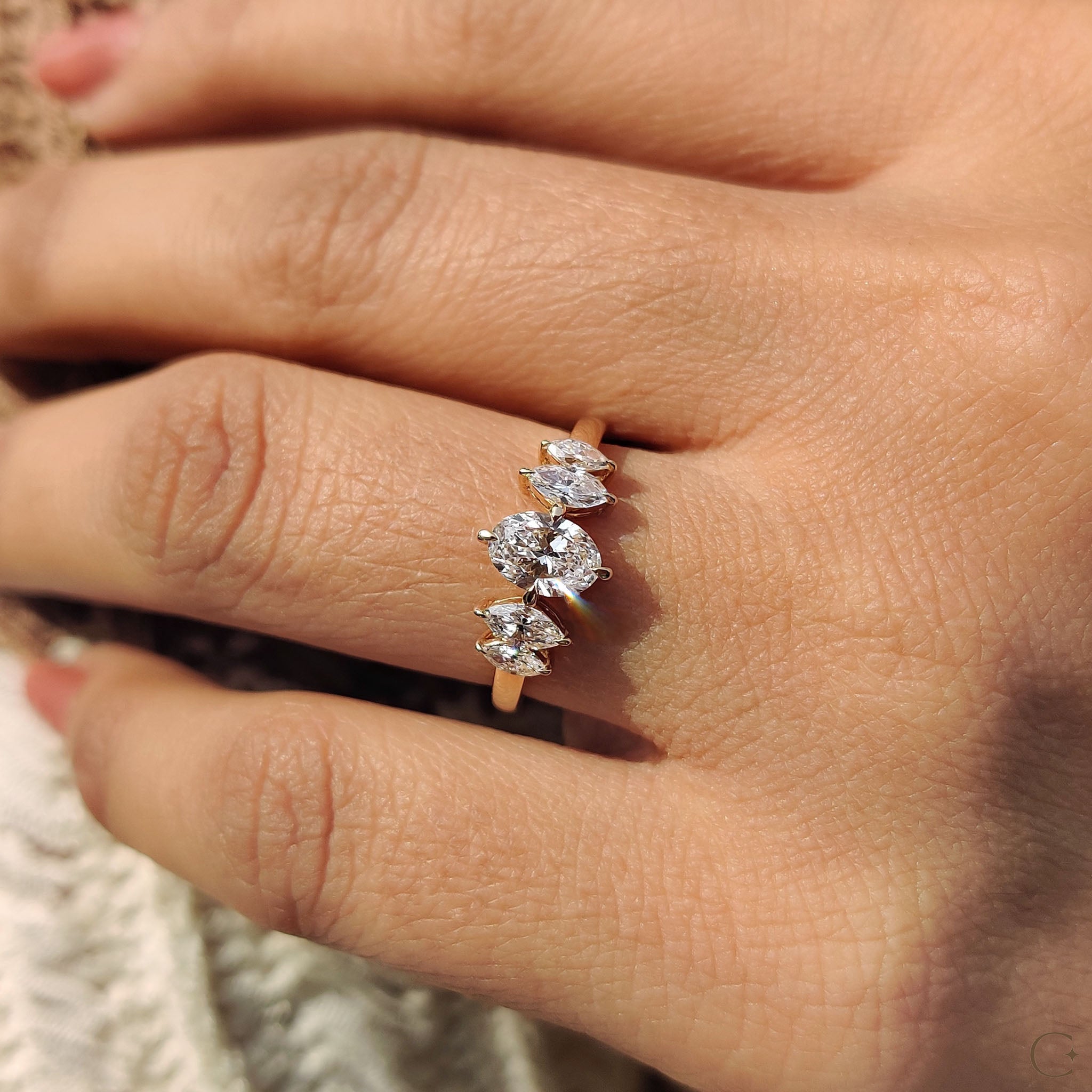 Oval And Marquise Cut 5 Stone Diamond Ring Main image
