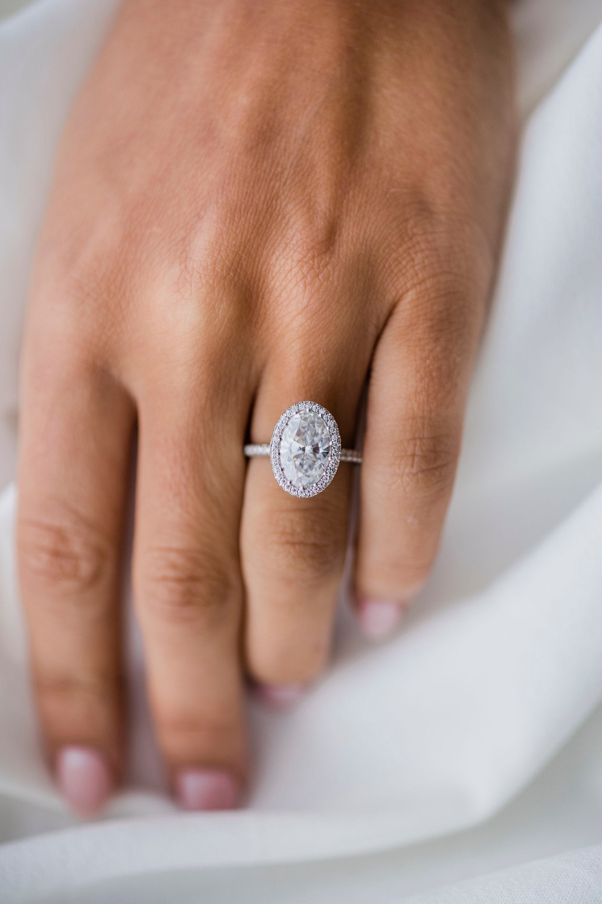 3.85 CT Oval Halo Moissanite Setting Engagement Ring