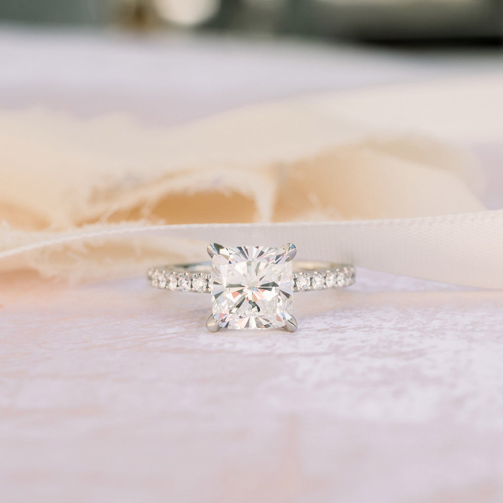 1.75 CT Cushion Moissanite Pave Setting Engagement Ring