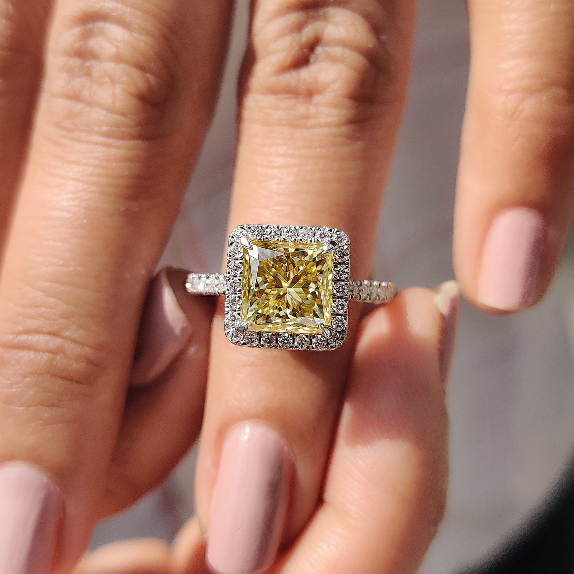 Princess Cut Moissanite Ring In Hidden Halo Style