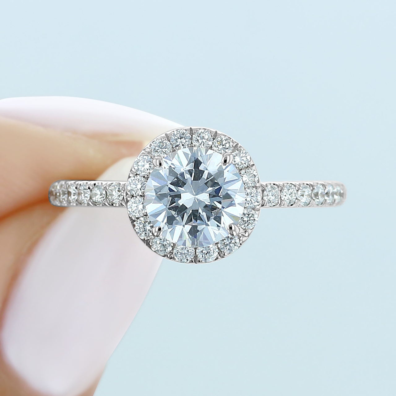 1.0CT Round Cut Halo Style Moissanite Engagement Ring
