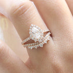 1.0CT Pear Cut Moissanite Halo Bridal Ring Set