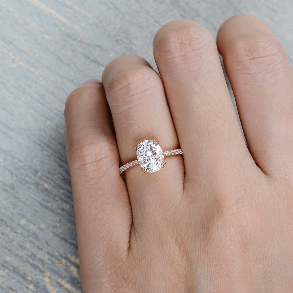 2.0 CT Oval Cut Moissanite Pave Engagement Ring