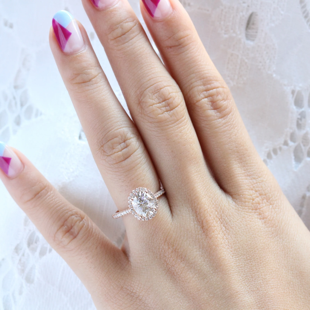 2.0 CT Oval Cut Moissanite Halo Engagement Ring