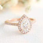 1.50 CT Pear Cut Moissanite Halo Engagement Ring
