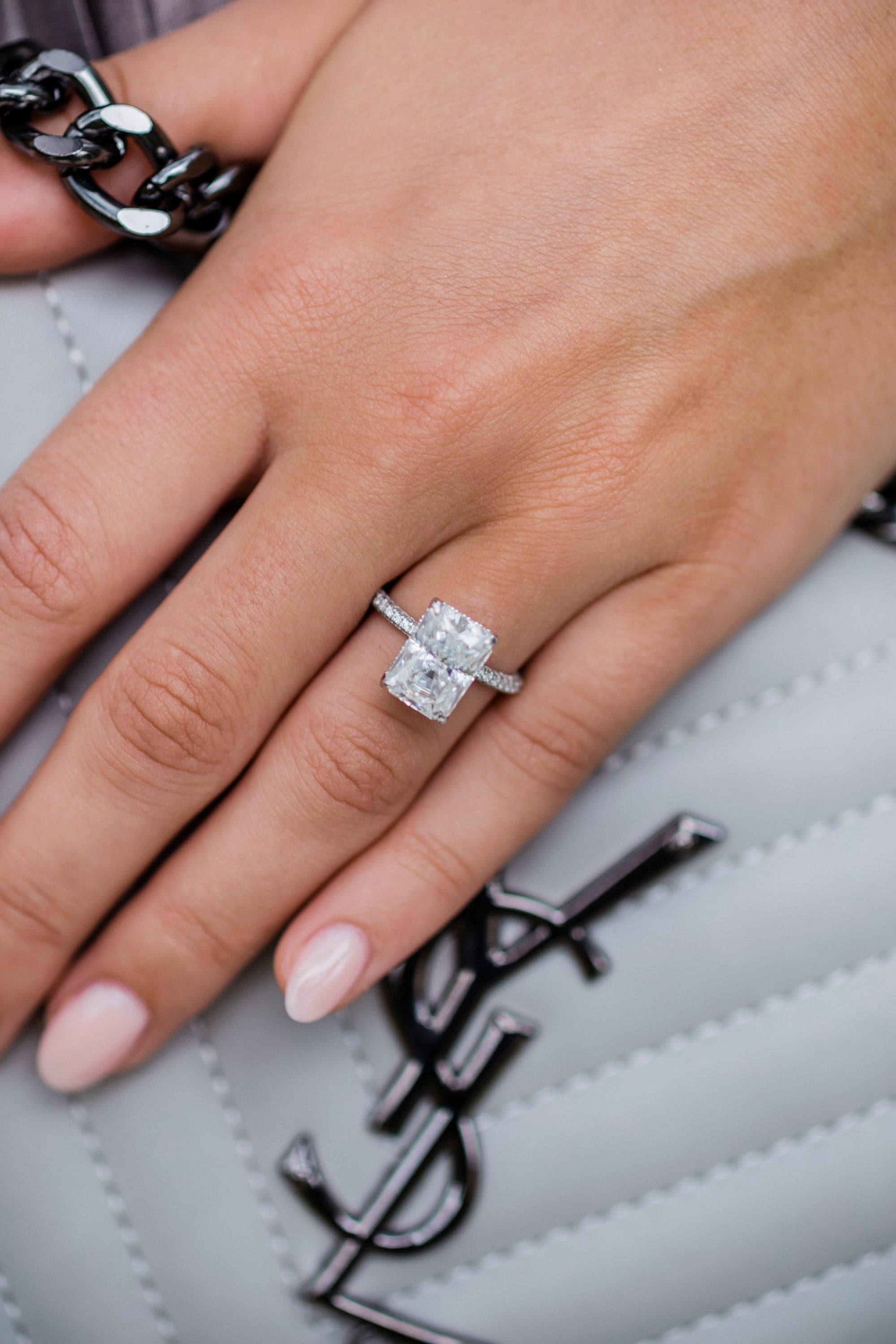 1.60 - 4.60 CT Radiant Cut Moissanite Hidden Halo & Pave Setting Engagement Ring