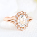 1.50CT Oval Cut Moissanite Halo Bridal Ring Set