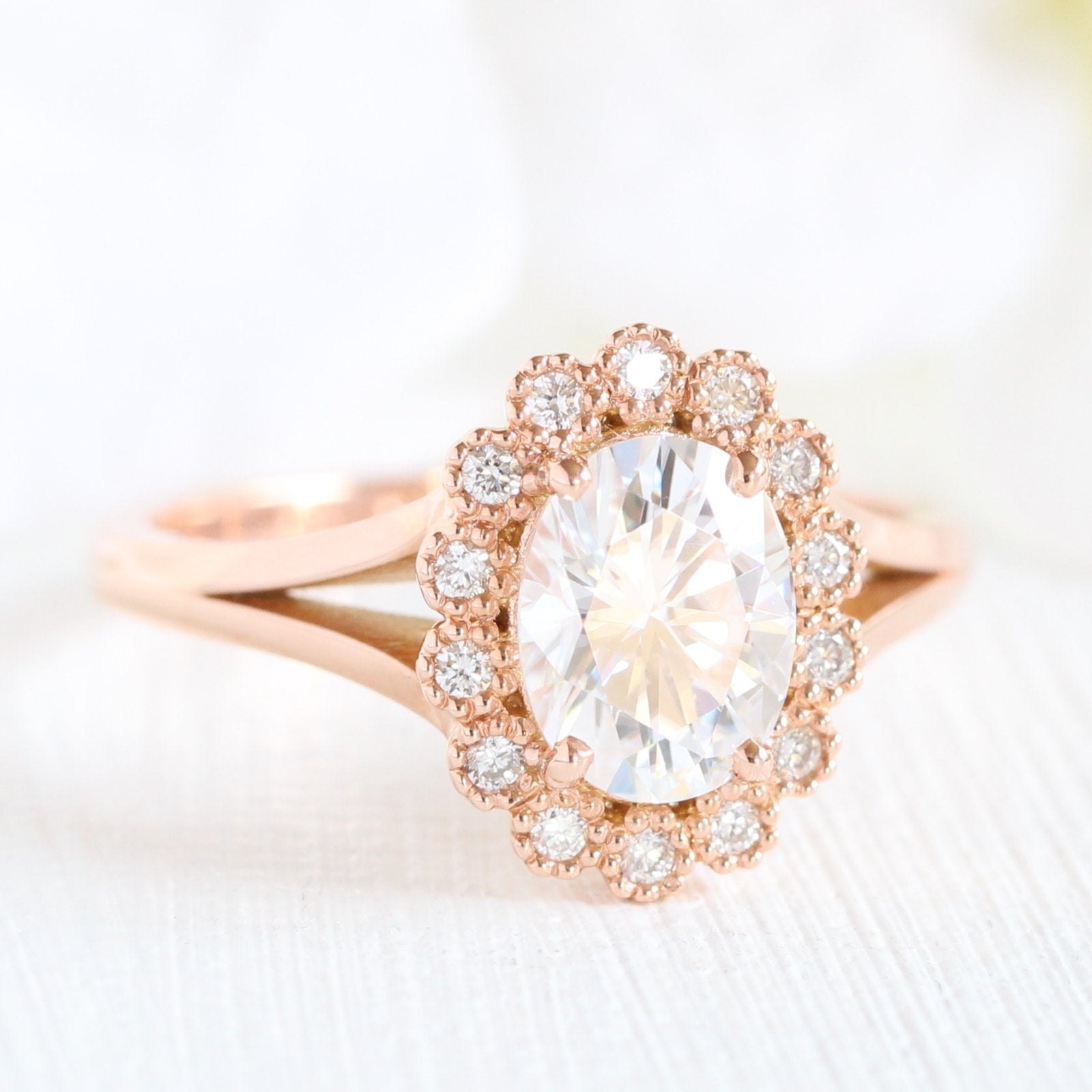 1.50CT Oval Cut Moissanite Halo Bridal Ring Set