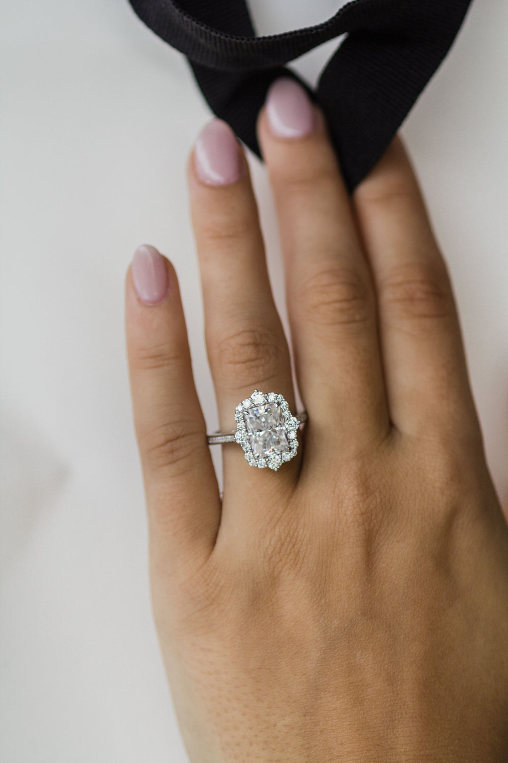 3.40 CT Radiant Moissanite Unique Halo Engagement Ring