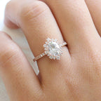 1.50 CT Oval Cut Cluster Moissanite Engagement Ring