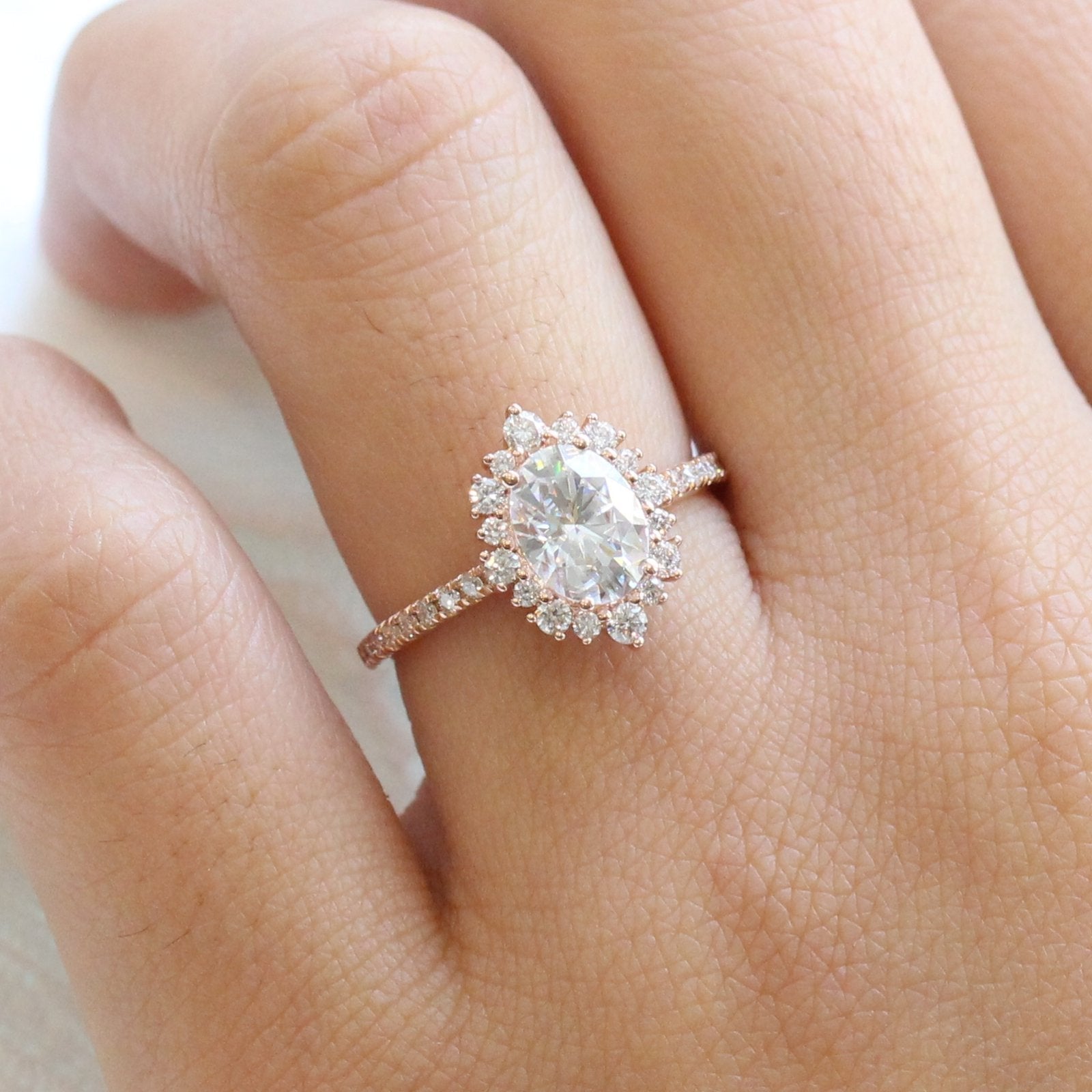 1.50 CT Oval Cut Cluster Moissanite Engagement Ring