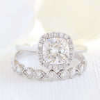2.30CT Cushion Cut Moissanite Halo Bridal Ring Set