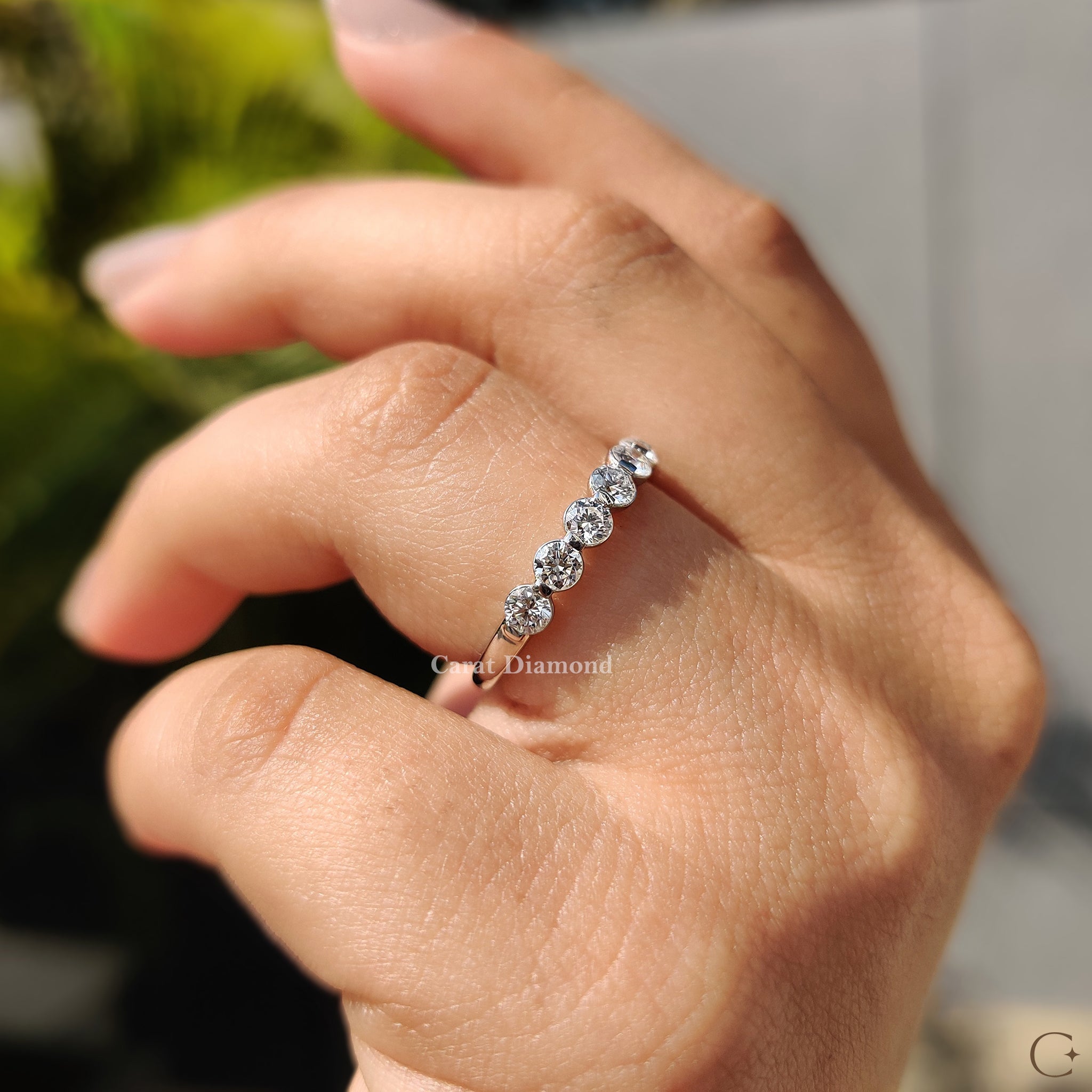 White Gold Wedding Band For Women in Round Diamond