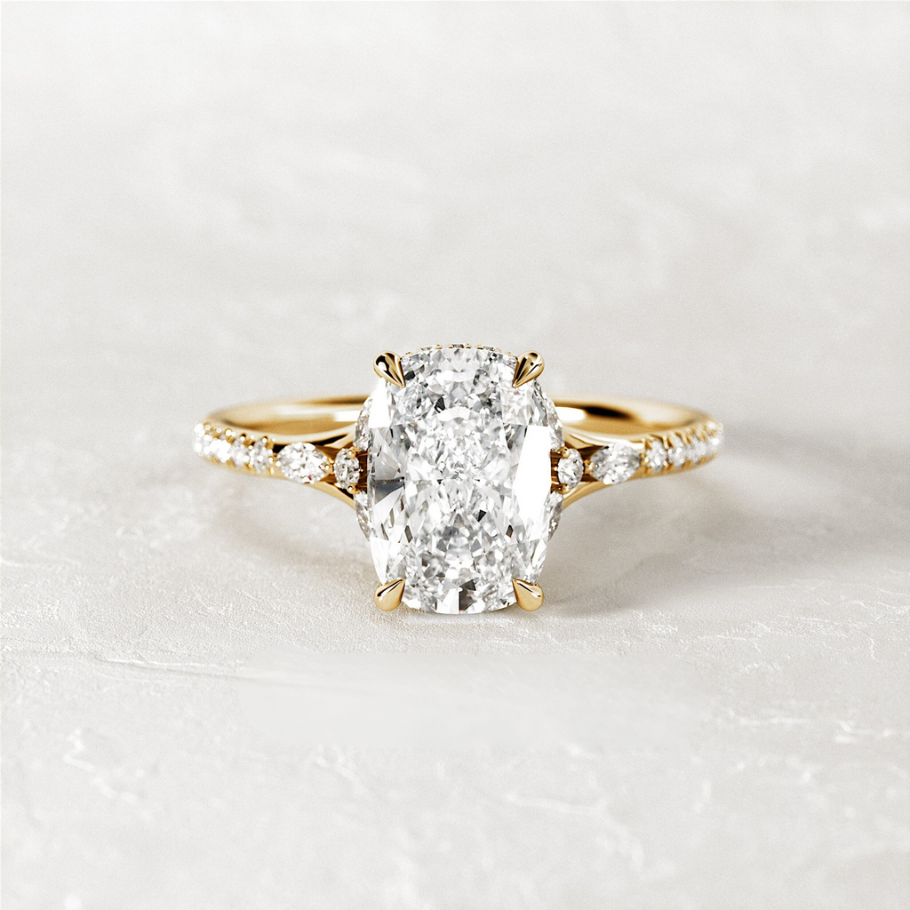 2.0 CT Elongated Cushion Cut Moissanite Pave Style Engagement Ring
