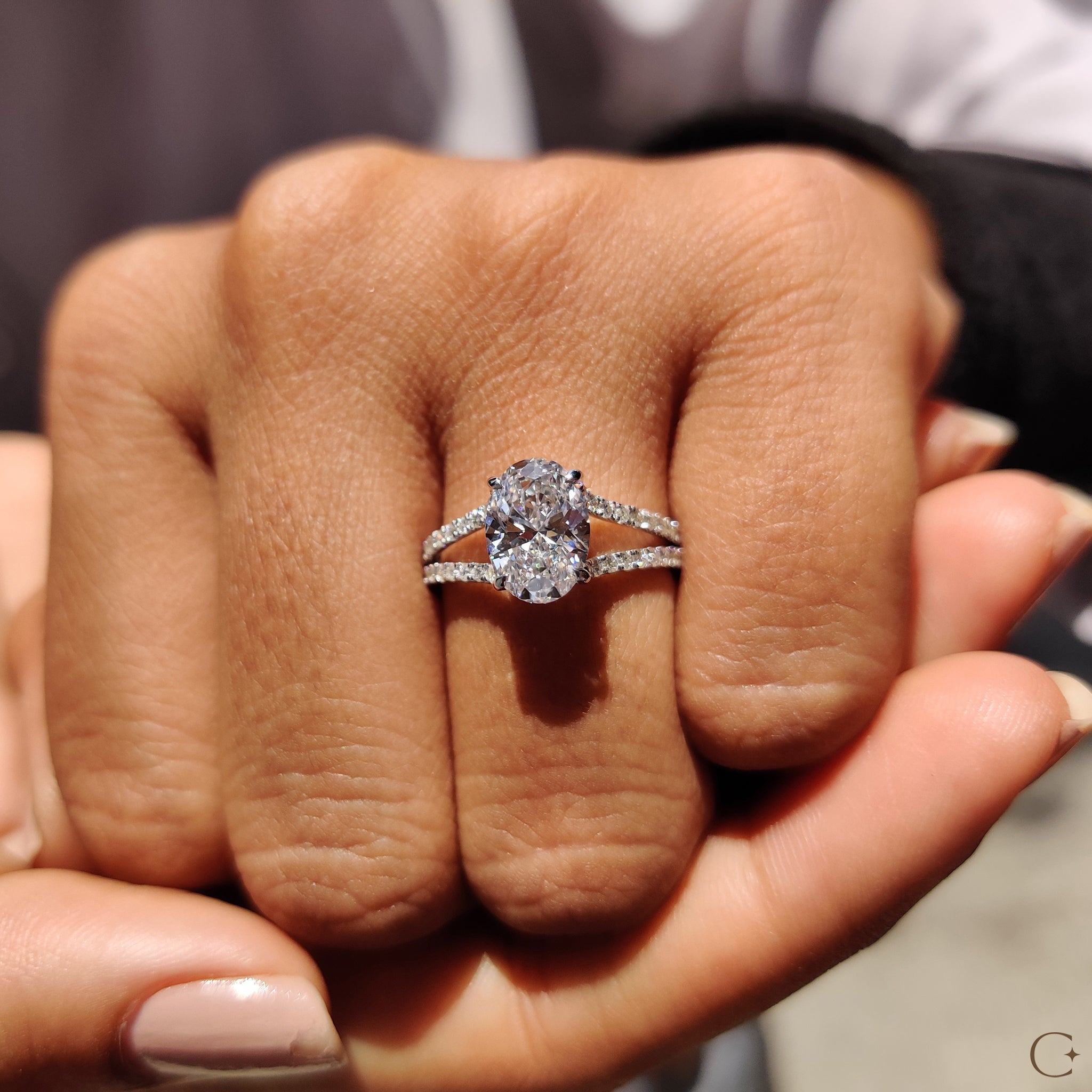 Oval Shaped Engagement Ring with Split Pave Band Secondary image