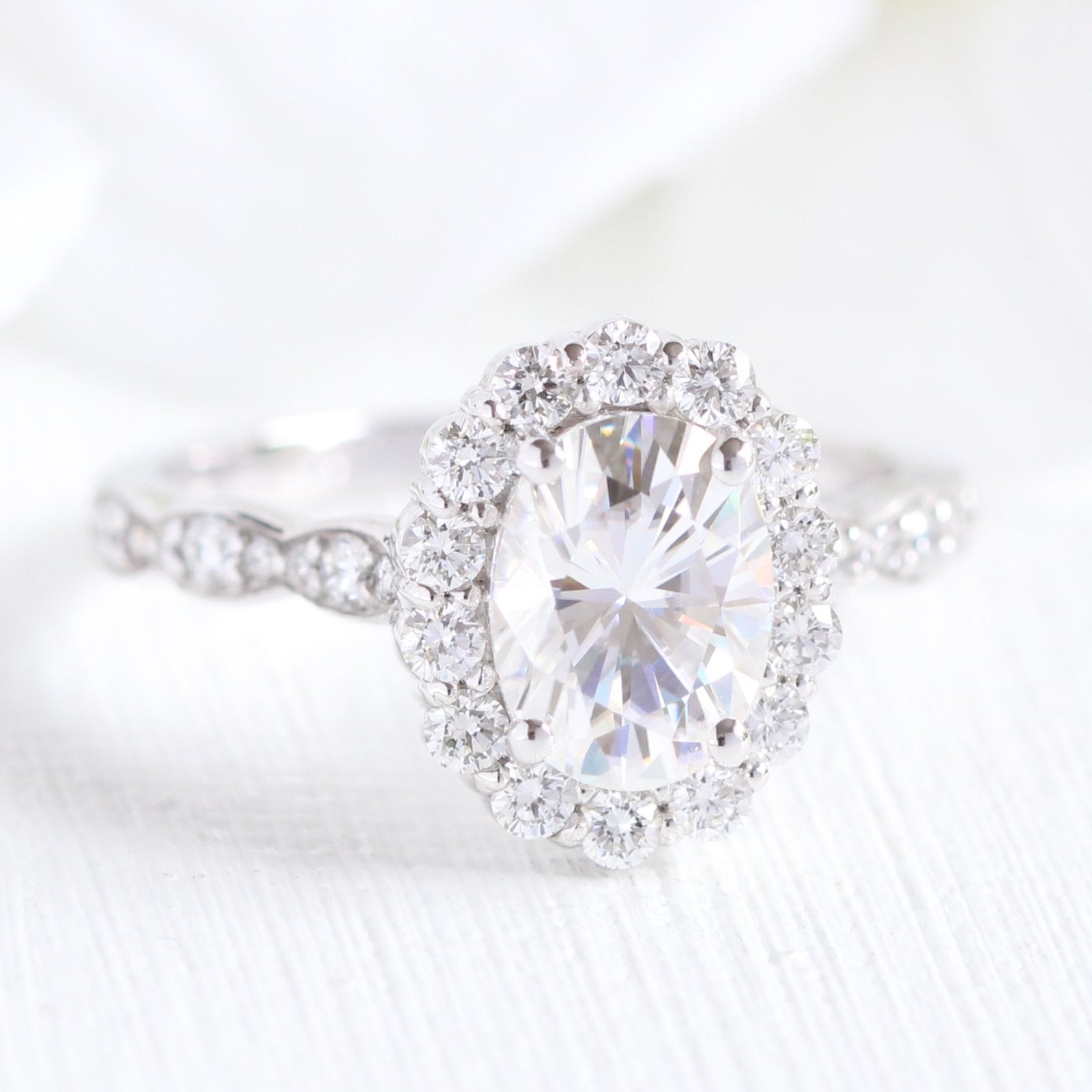 1.50 CT Oval Cut Vintage pave Style Moissanite Engagement Ring