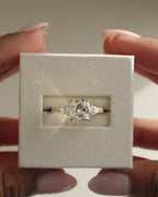 2.02-4.02 CT Elongated Cushion Cut Lab Grown Diamond Three Stone & Pave Engagement Ring