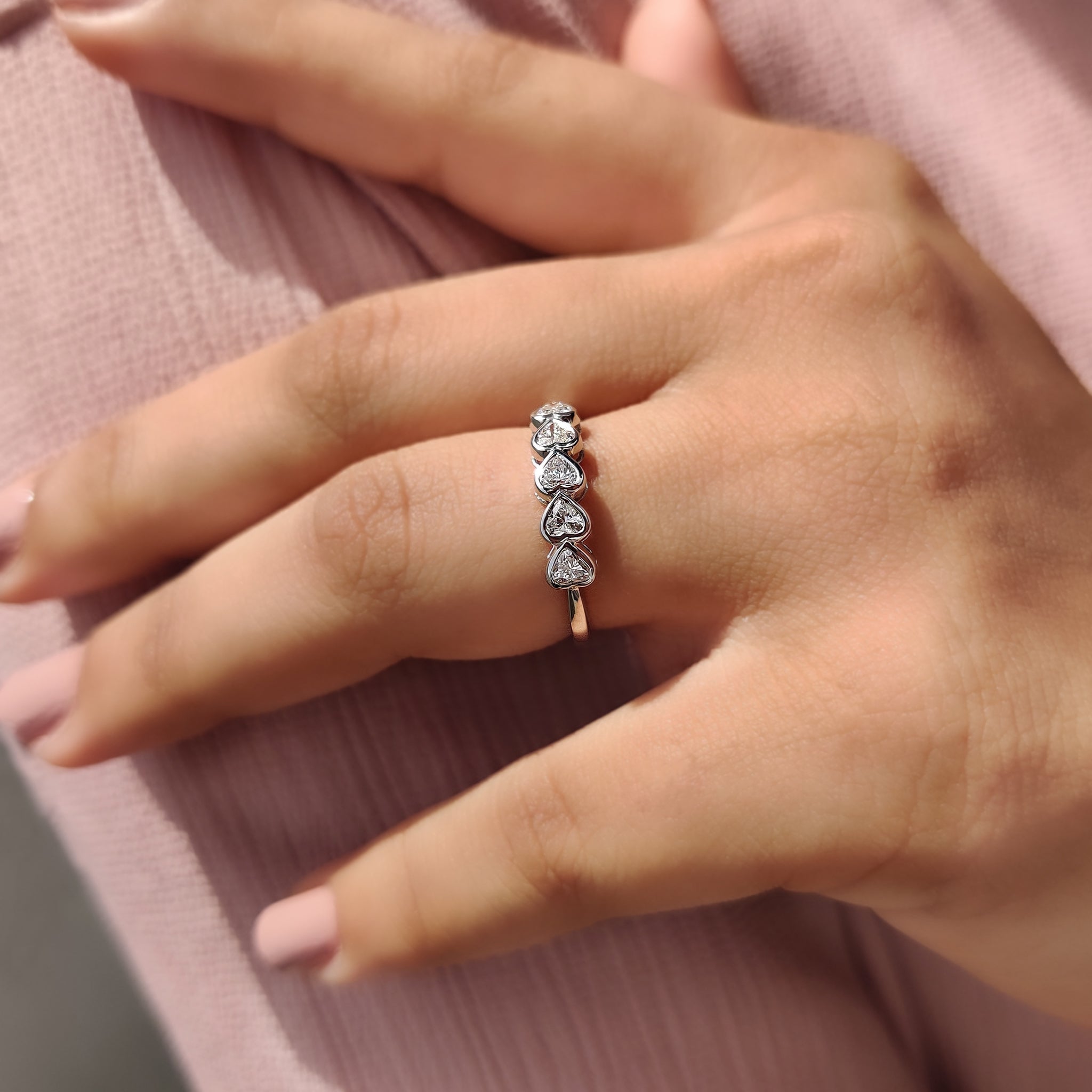 Heart Cut Bezel Set Diamond Wedding Band