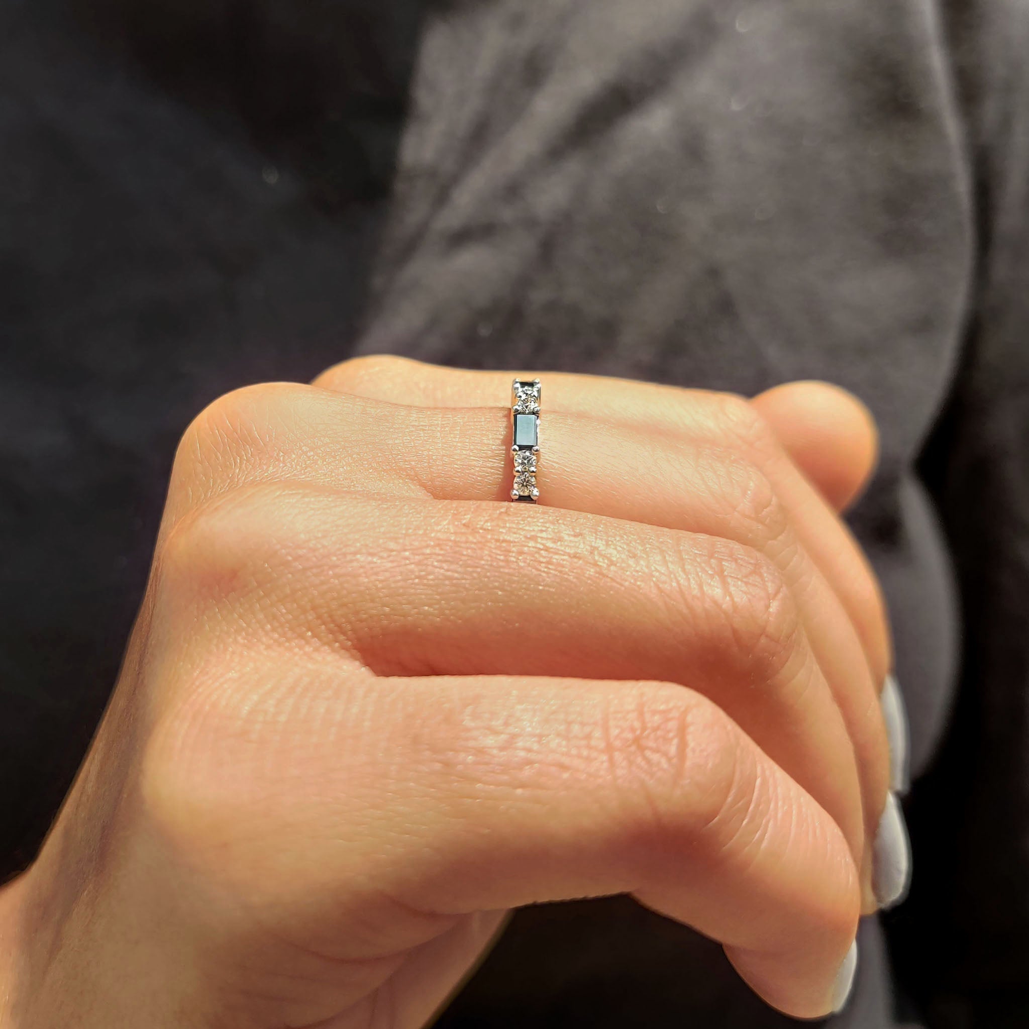 Black Baguette And Round Wedding Band In Eternity Style