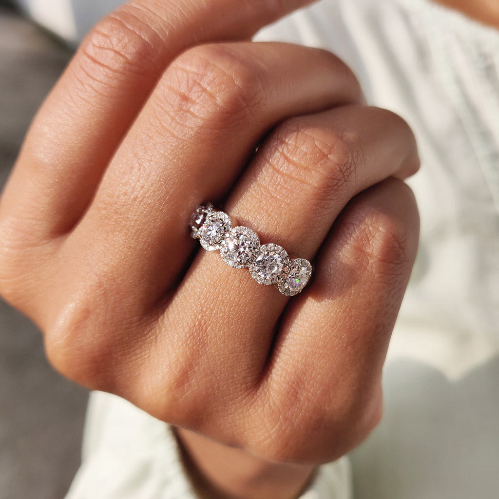 5 Stone Halo Wedding Band