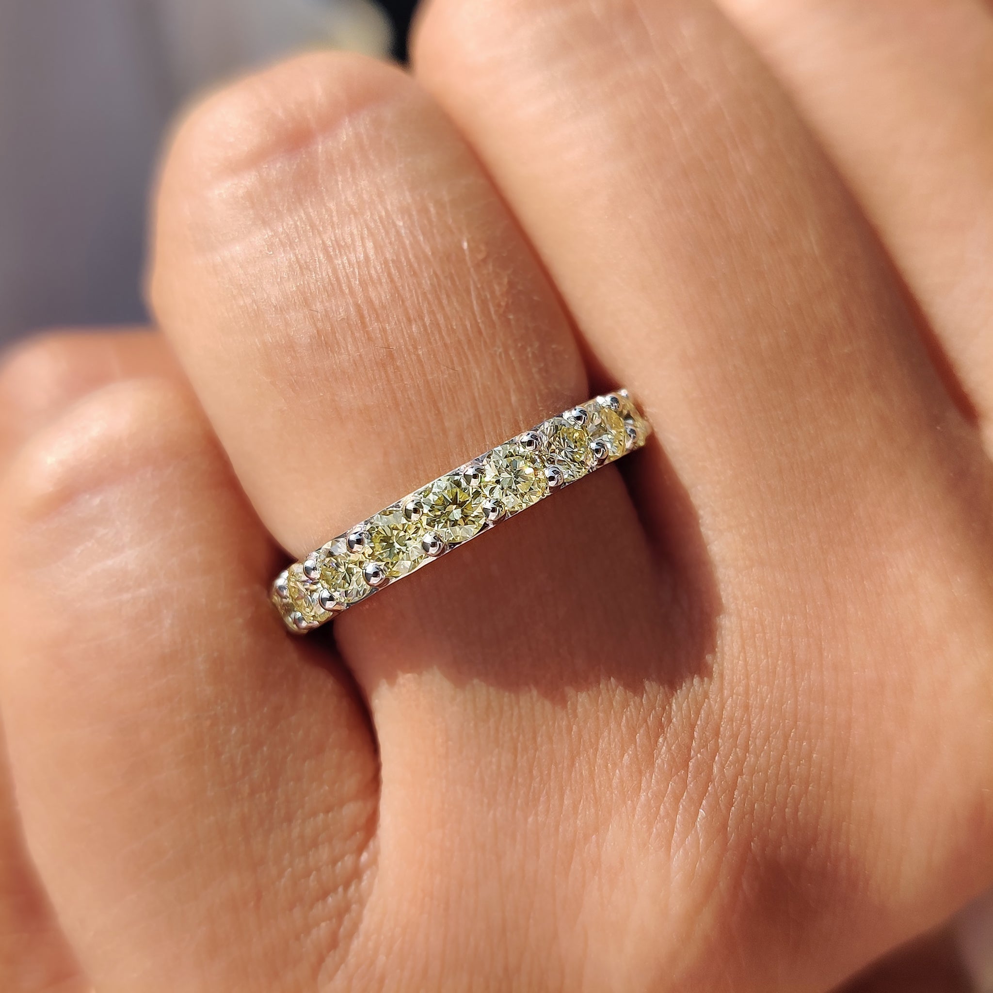 Moissanite Eternity Band In Canary Yellow Round Cut