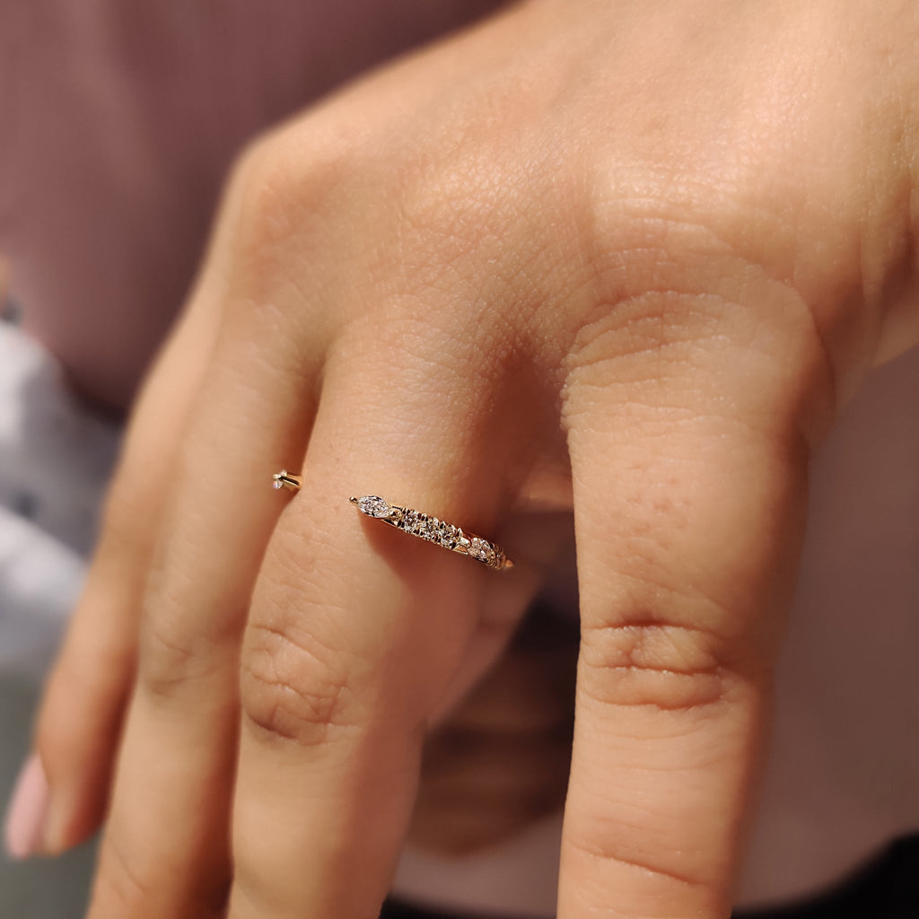 Marquise And Round Cut Yellow Gold Diamond Band