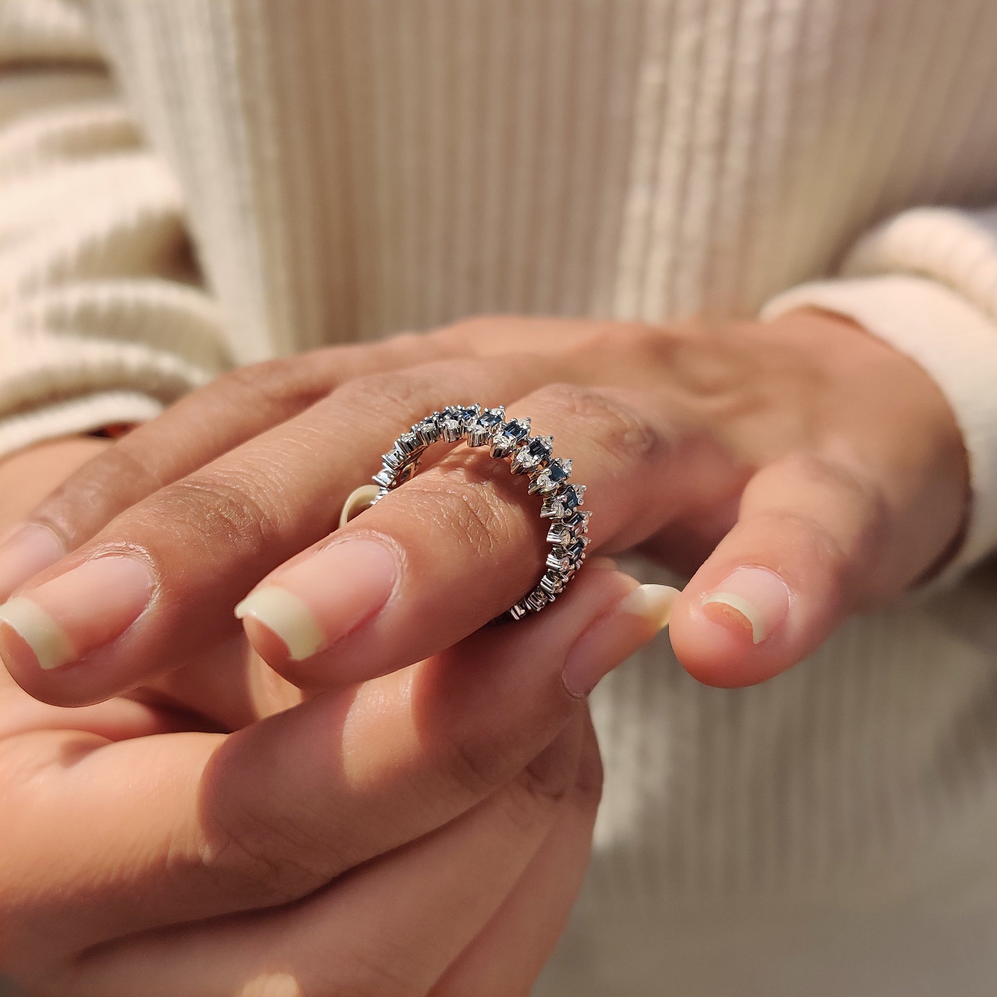 Baguette Cut Wedding Band With Three Row Pave style
