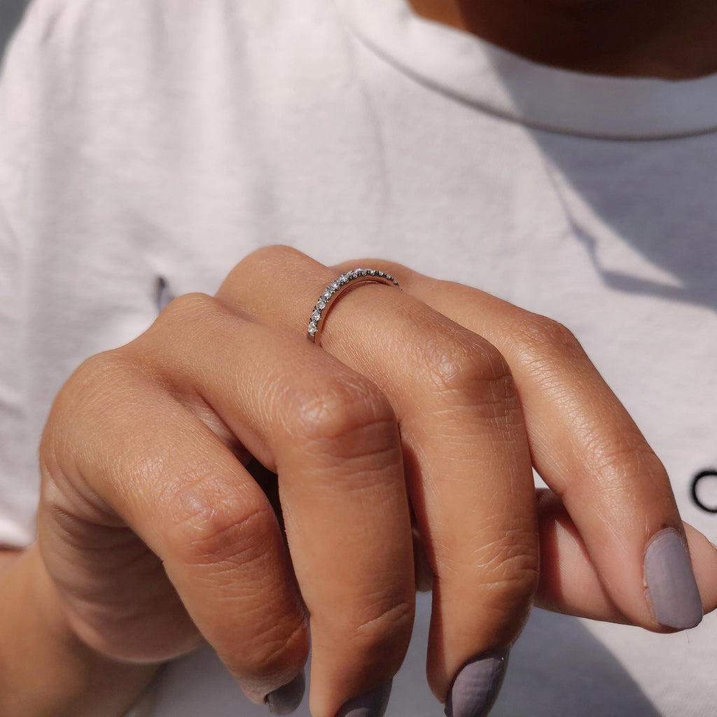 Round Cut White Gold Moissanite Wedding Band