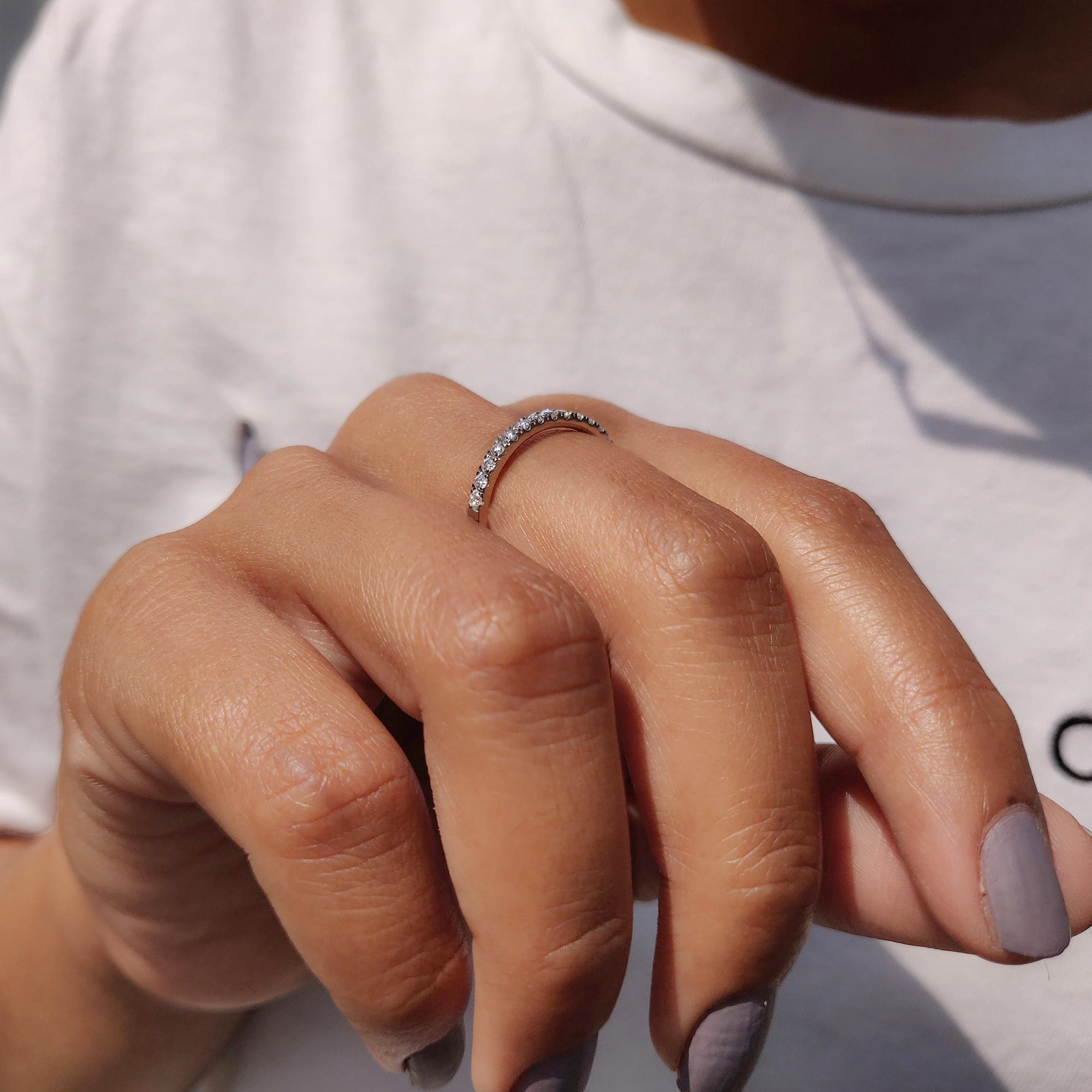 Round Cut White Gold Moissanite Wedding Band