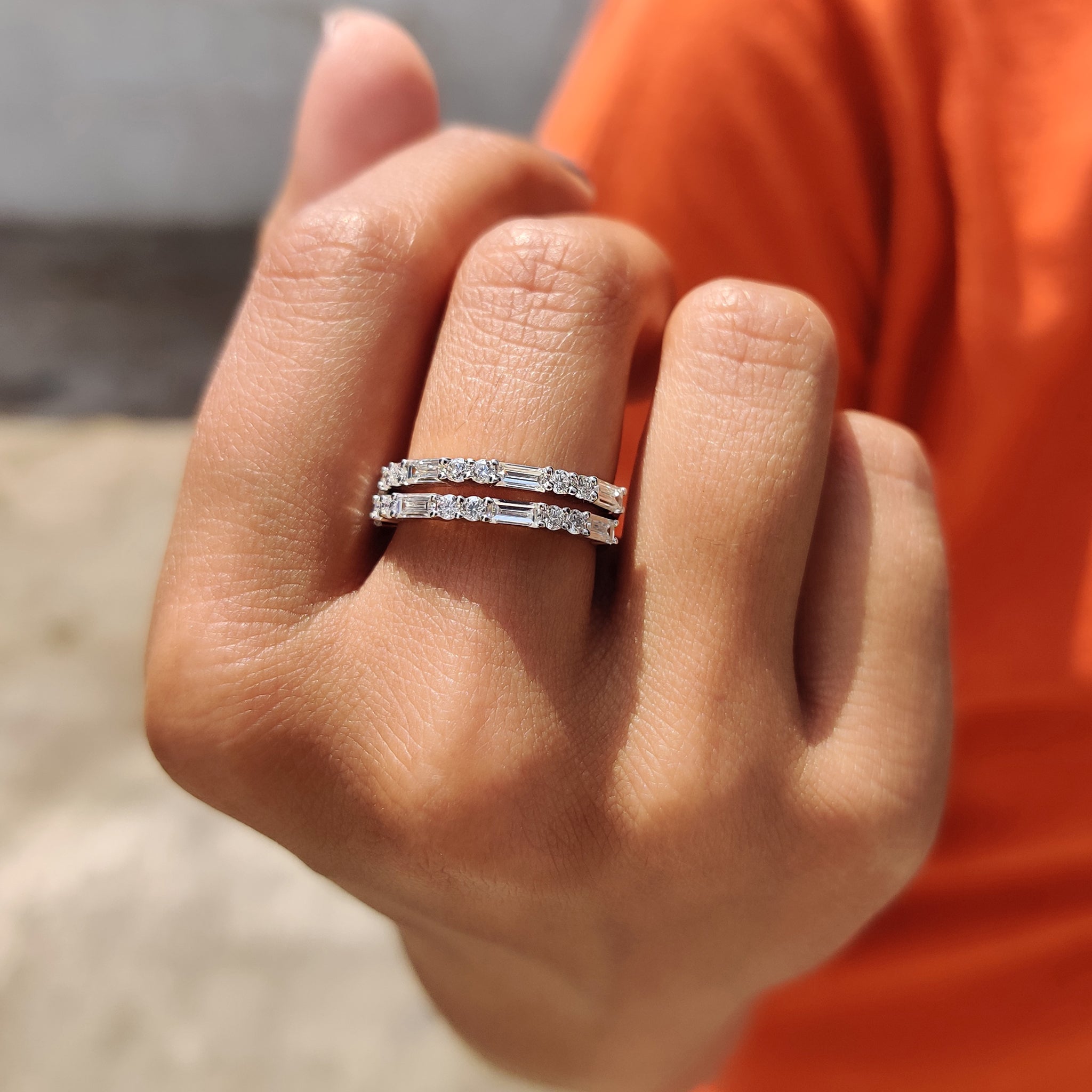 Round And Baguette Wedding Band In Half Eternity