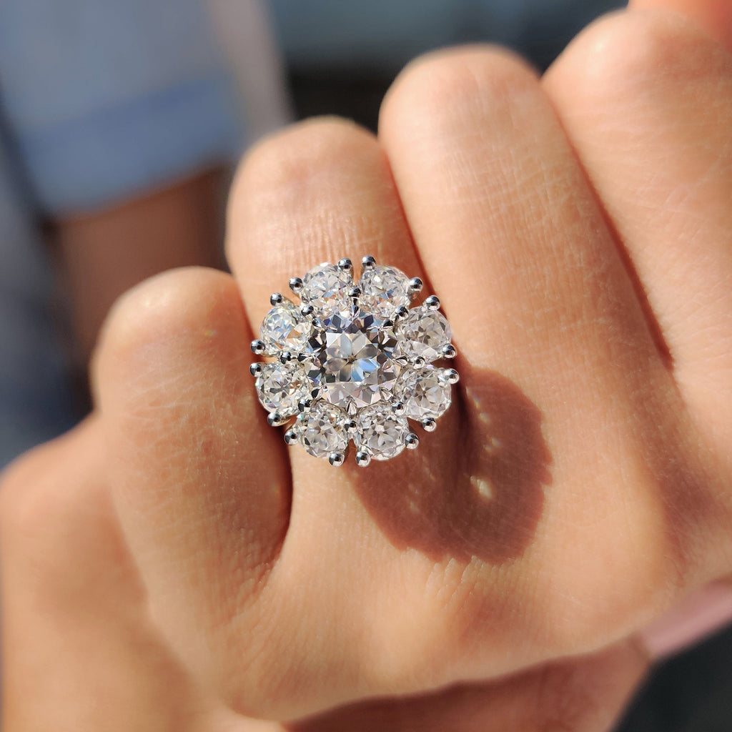 Round Old European Cut Ring With Cluster Halo Style