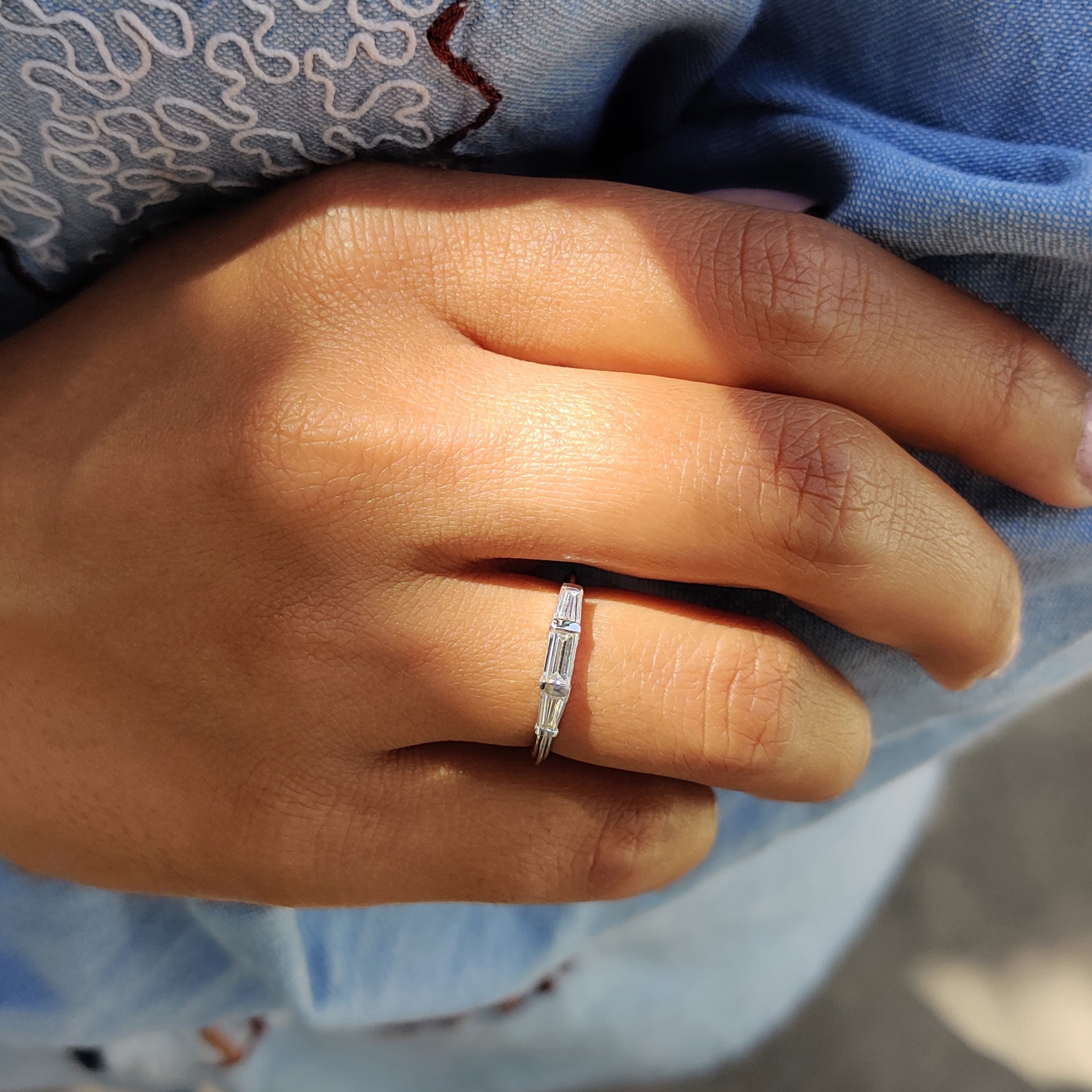 Baguette Wedding Band With Tapered Baguette Side Stones
