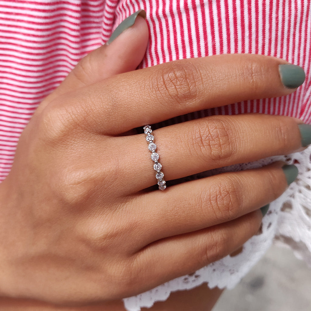 Round Old European Cut Wedding Band In Eternity Style