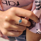 Moissanite Solitaire Ring In Cyan Blue Stone