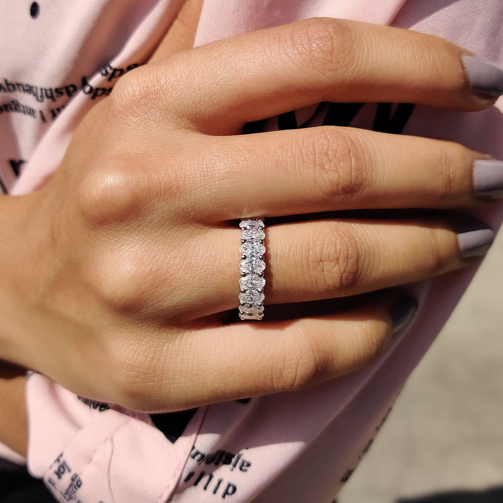 Moissanite Oval Eternity Band In Trellis Setting