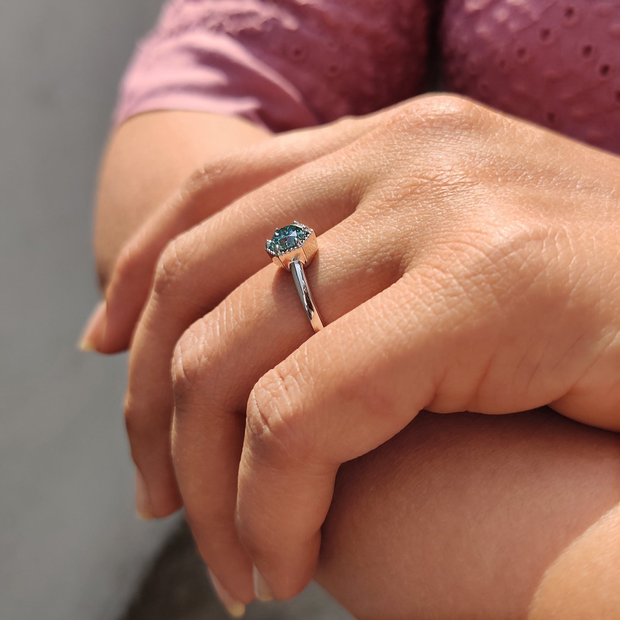 Solitaire Round Engagement Ring In Hexagon Framed
