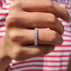 Round Cut White Gold Band With Shared Prong