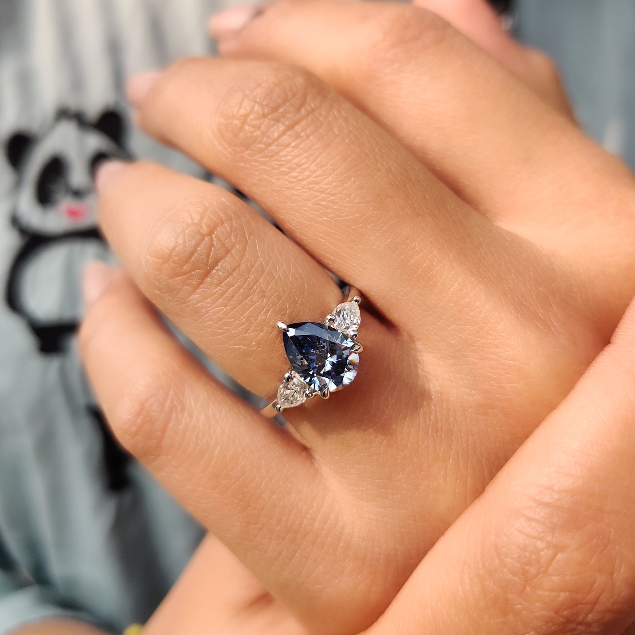 Three Stone Pear Cut Moissanite Ring