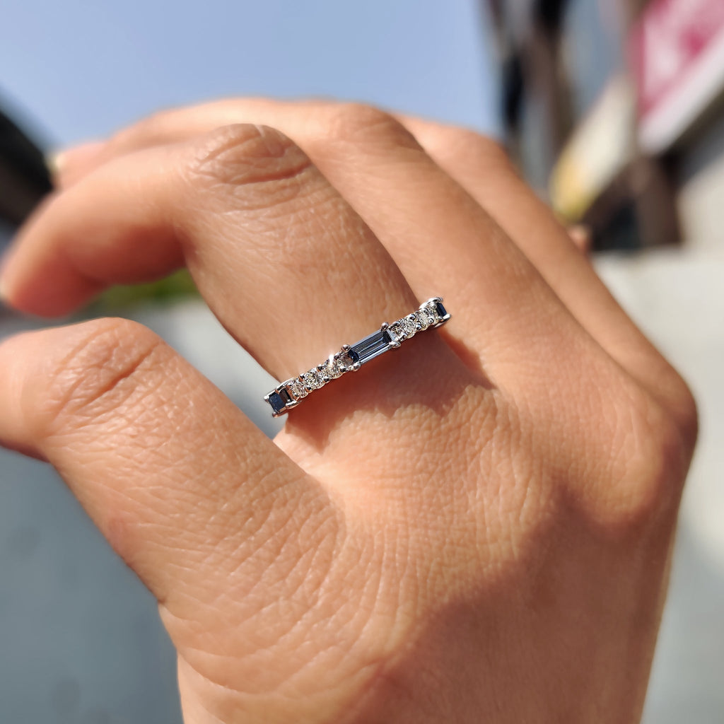 Baguette Cut Eternity Band With Blue Moissanite