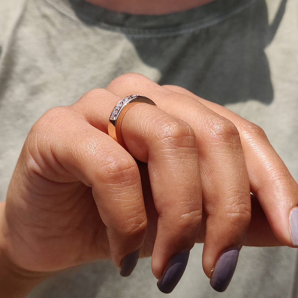 Princess Cut Moissanite Channel Set Wedding Band