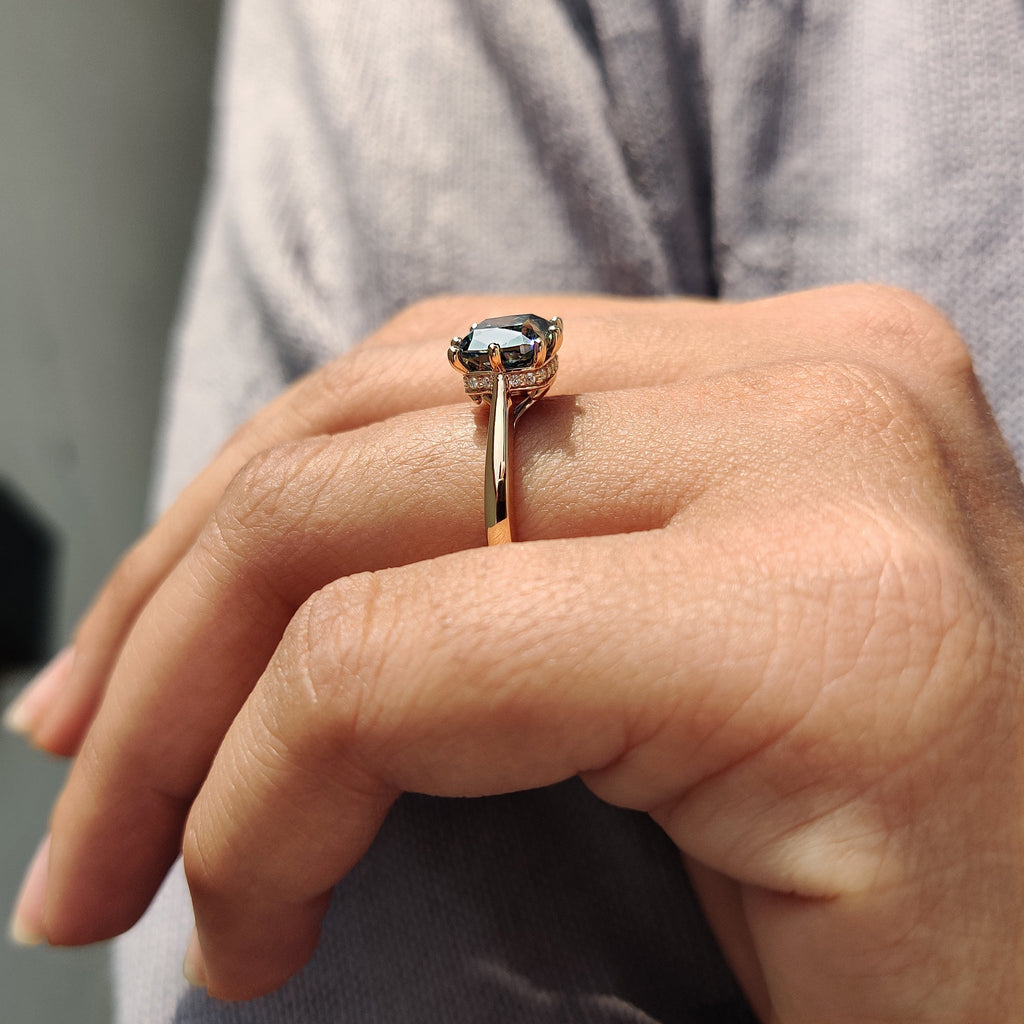 Cushion Cut Engagement Ring with hidden halo setting