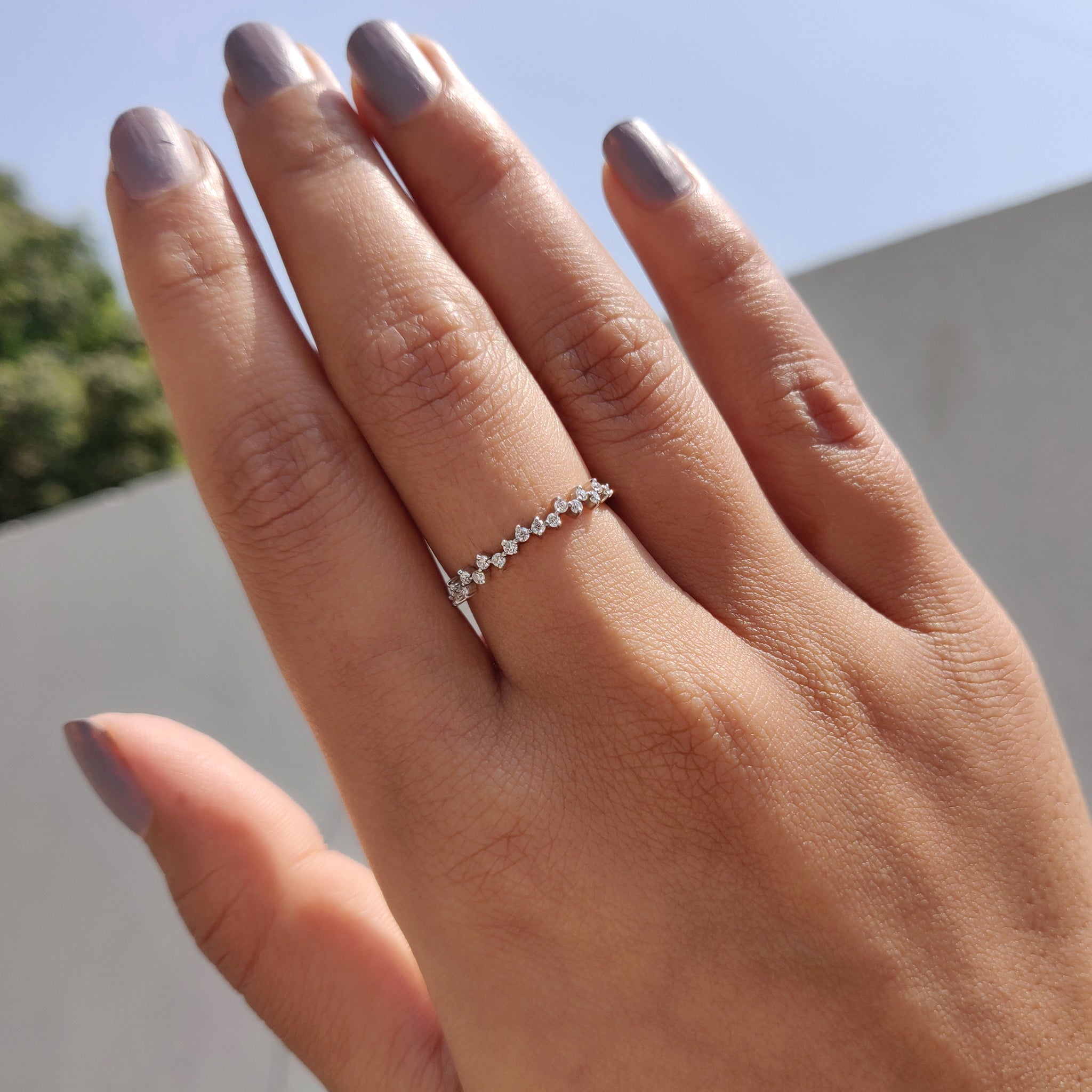 White Gold Round Cut Half Eternity Band In Zig Zag Style